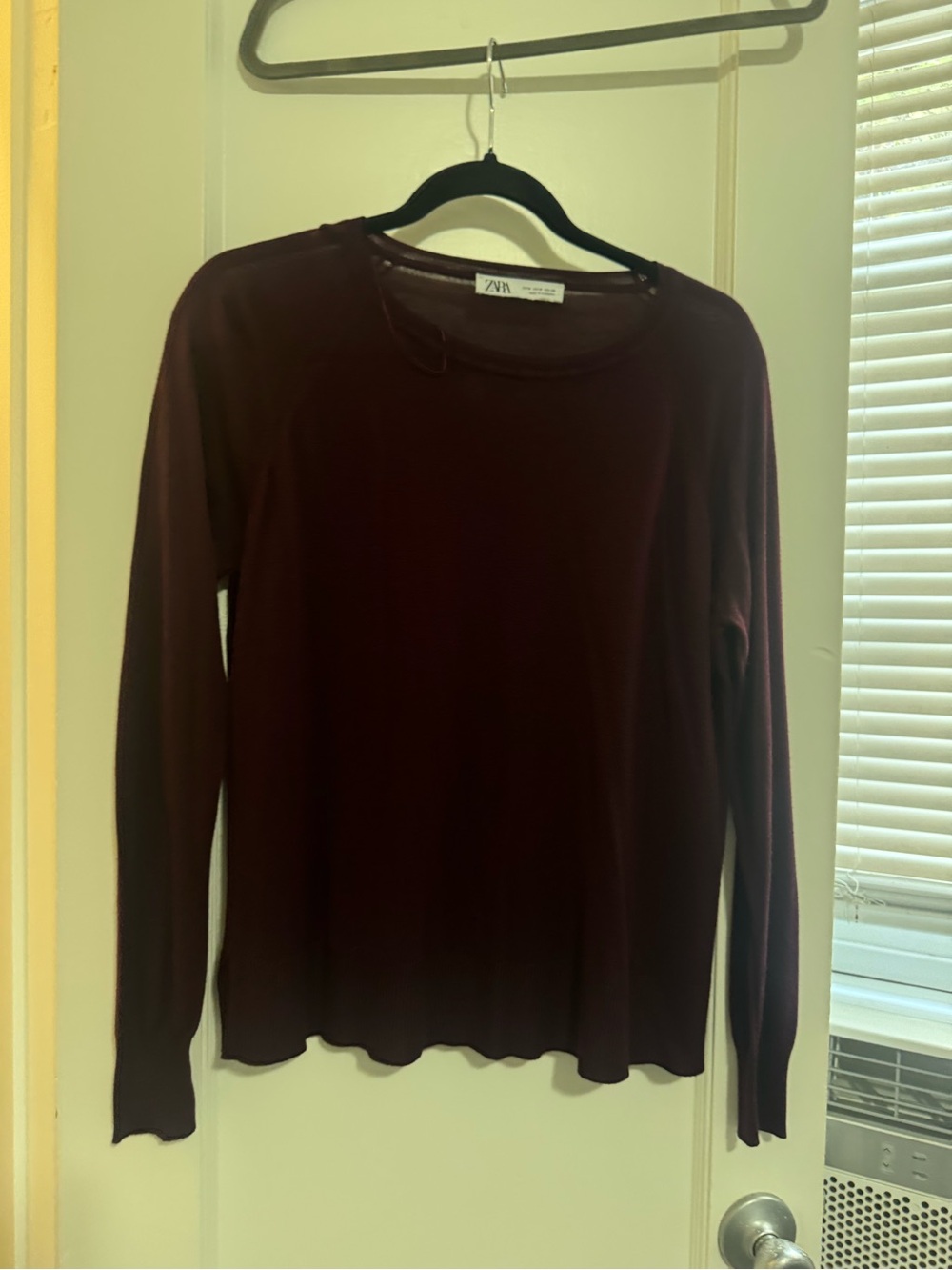 Zara Long Sleeve Crewneck Top - Deep Burgundy